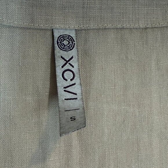 Linen Dress Gold Neutral Tan Lagenlook Pockets Button Front Beachy Small - Picture 11 of 14